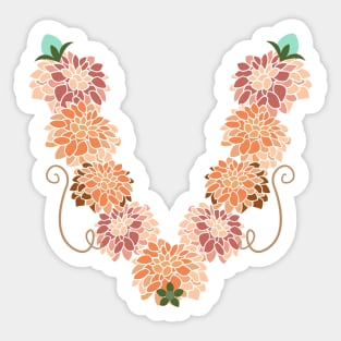 Letter V Floral Sticker